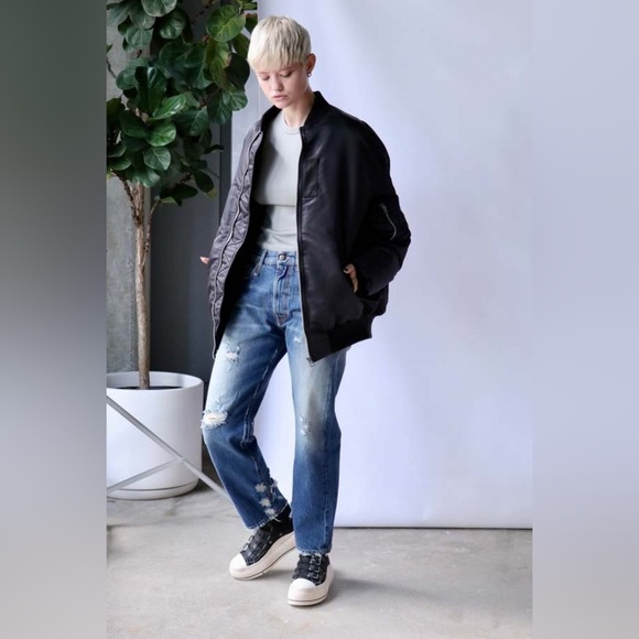 R13 Blue Straight Leg Distressed Jeans - Picture 2 of 8